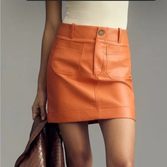 Orange Faux Leather Maeve Mini Skirt X-Small - Picture 10 of 10